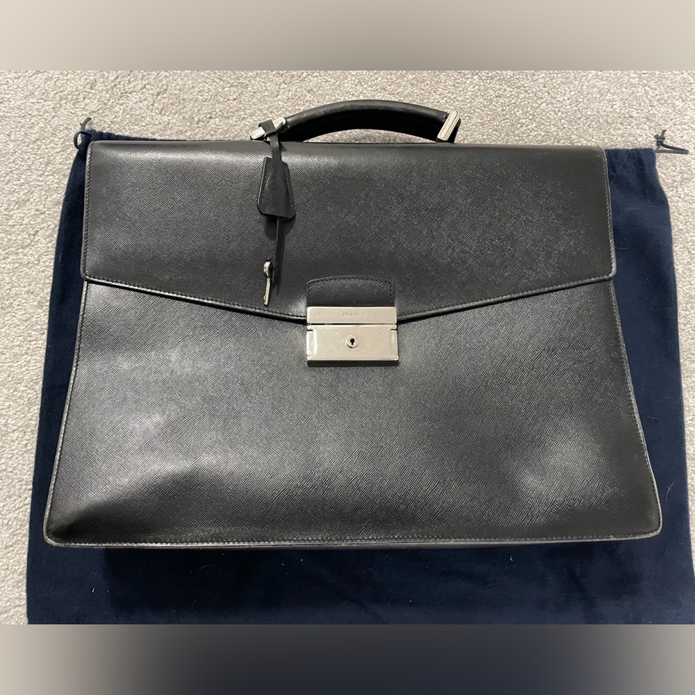 Prada Mens black leather Briefcase